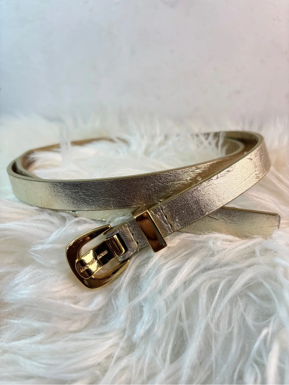 Michael Kors Metallic Gold Slim Leather Belt with Gold Buckle